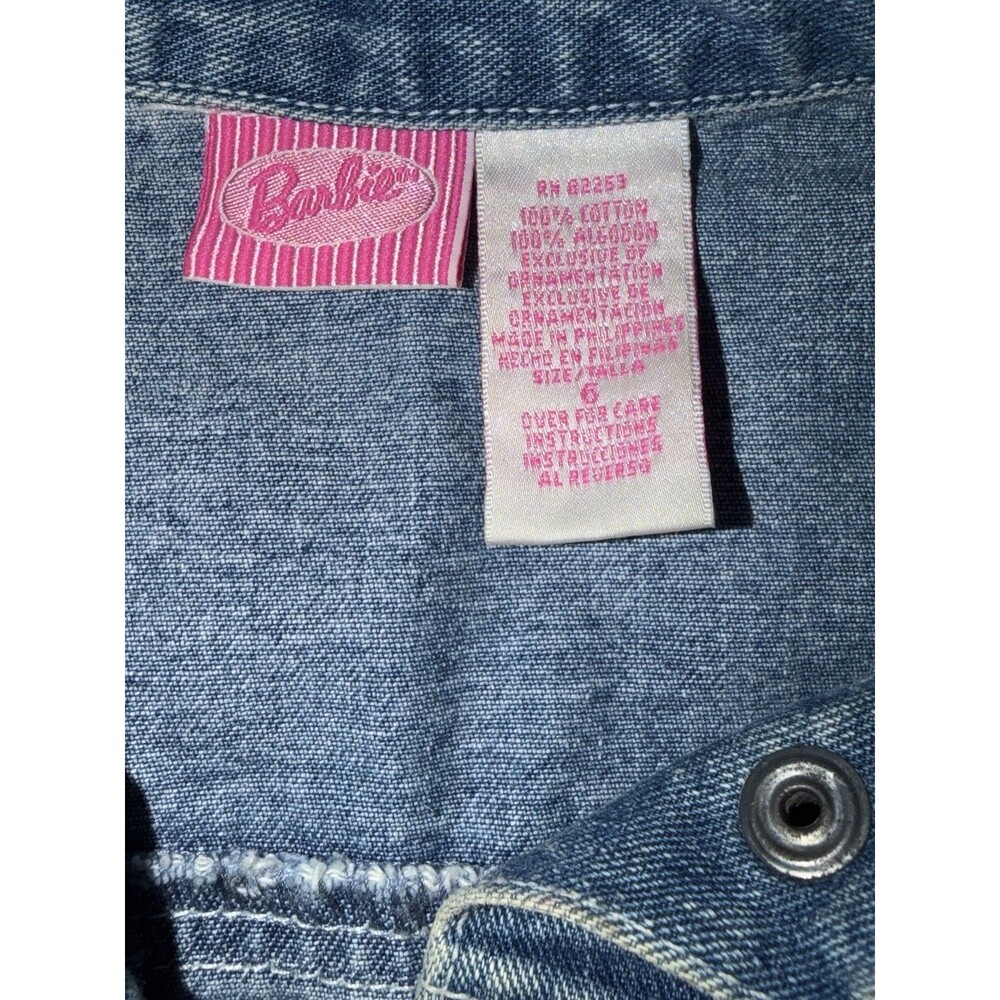 VINTAGE RARE BARBIE 90s Kids Girls Sz 6 denim embroidered Bling Jacket - Picture 5 of 10